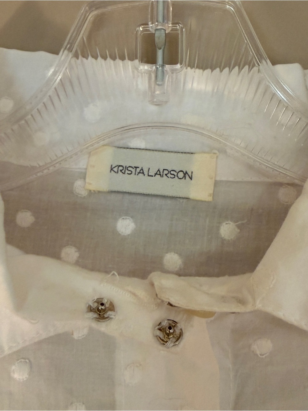 Krista Larson large white button down blouse polka dot adjustable one size - Picture 2 of 8
